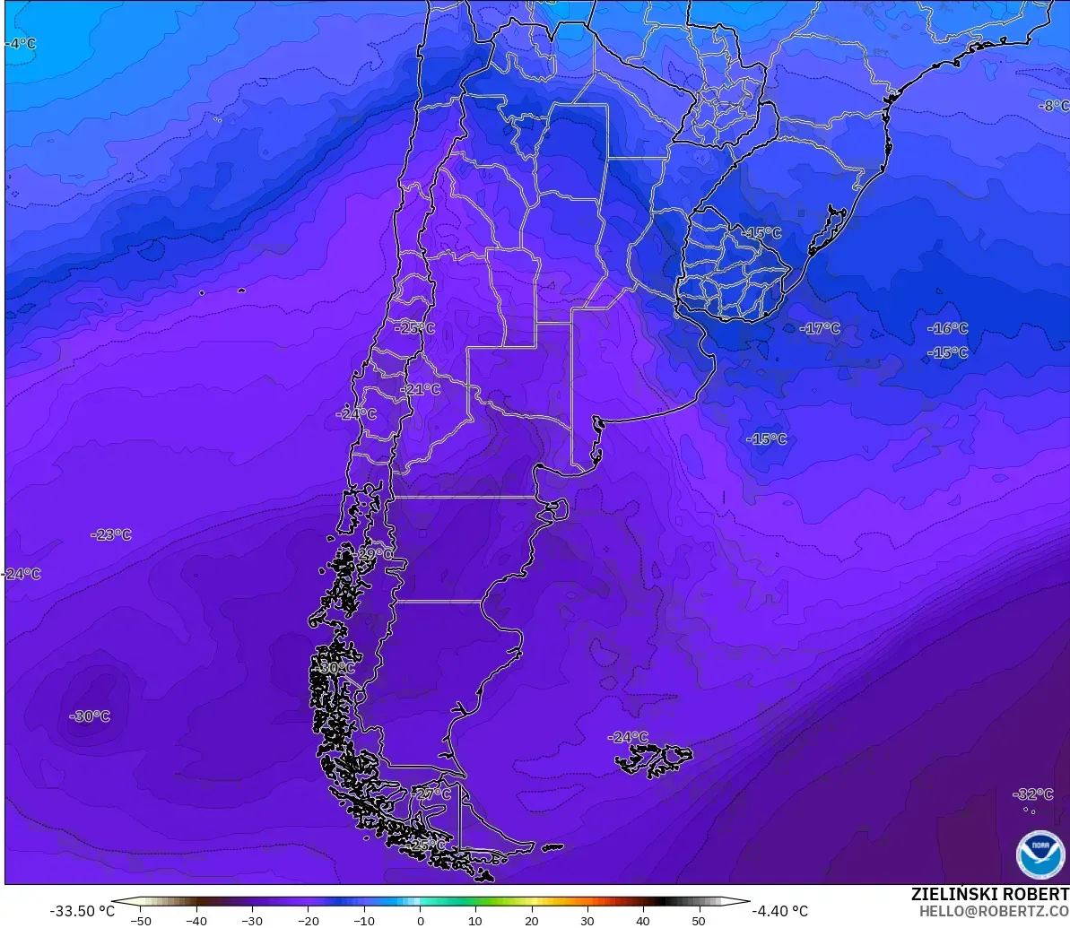 GFS model - Argentina, Temperature at 500hPa