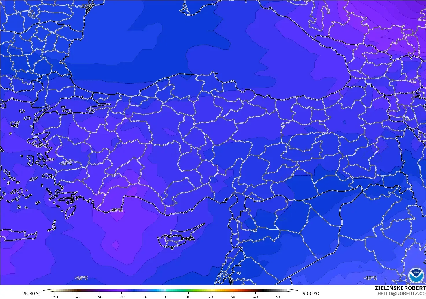 GFS model - Turkey, Temperature at 500hPa