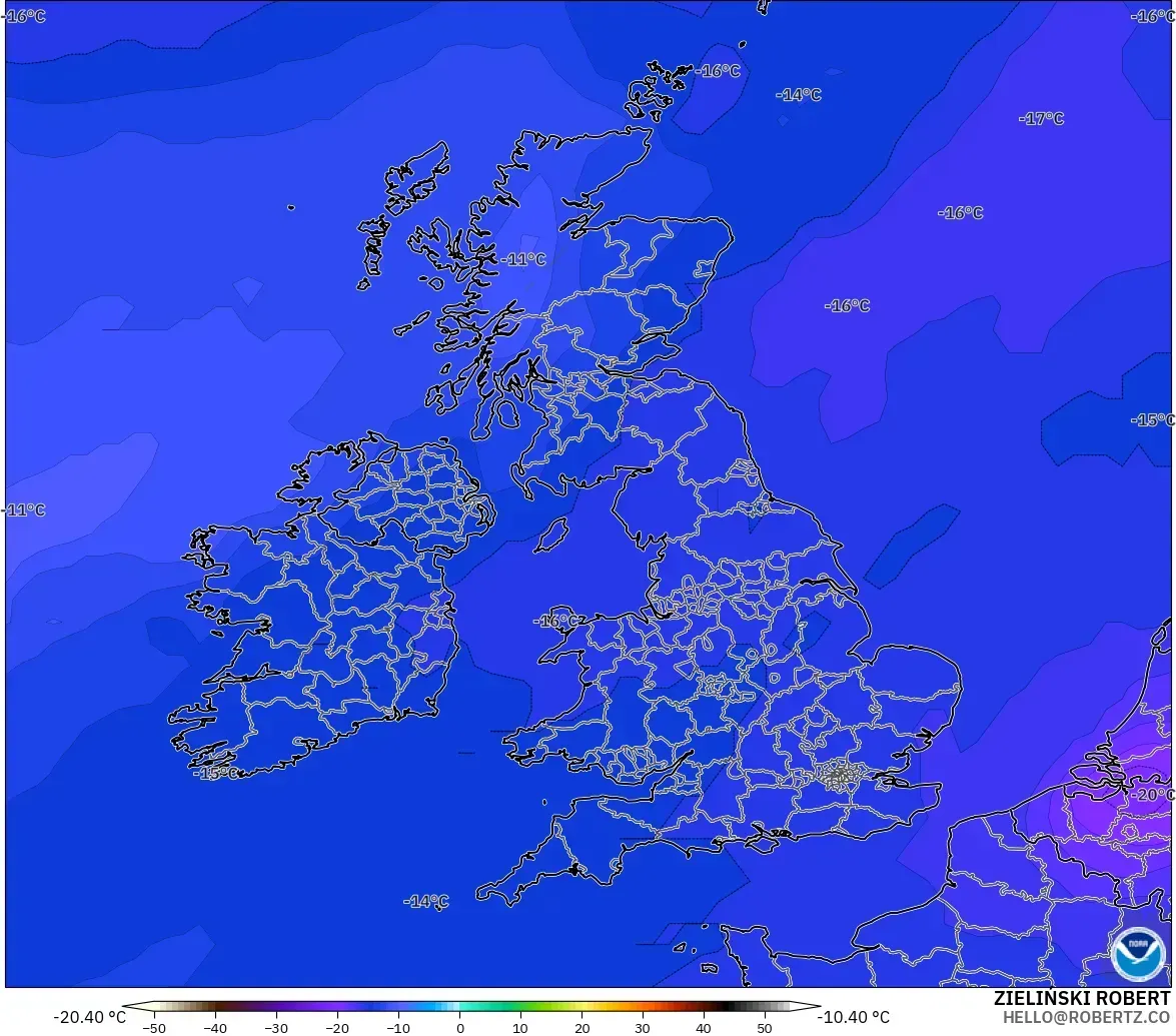 GFS model - United Kingdom, Temperature at 500hPa