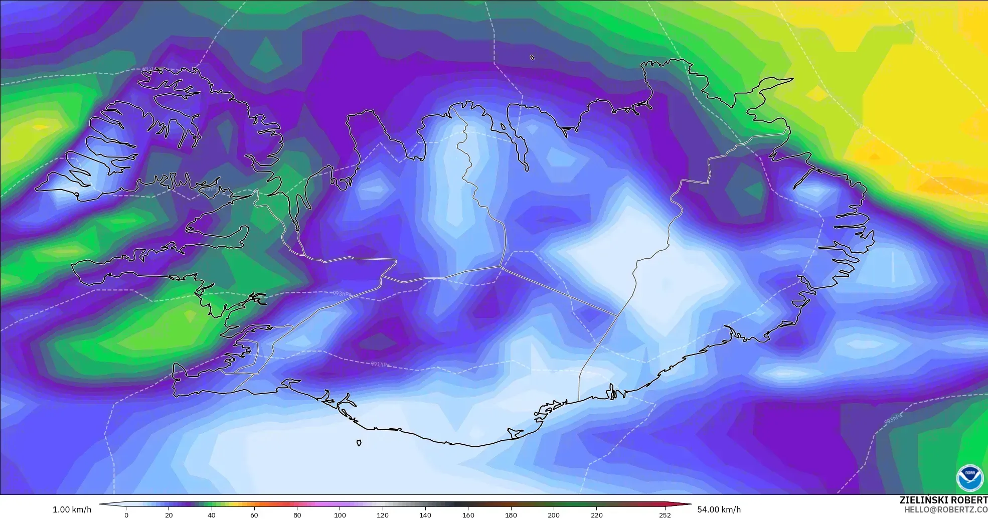 GFS model - Iceland, Wind Gusts