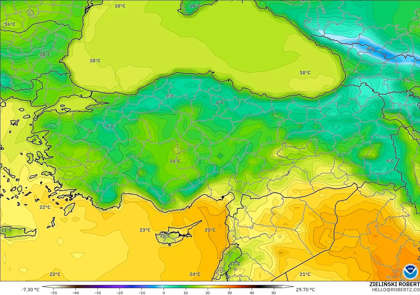 GFS model - Turkey, Temperature at 2m