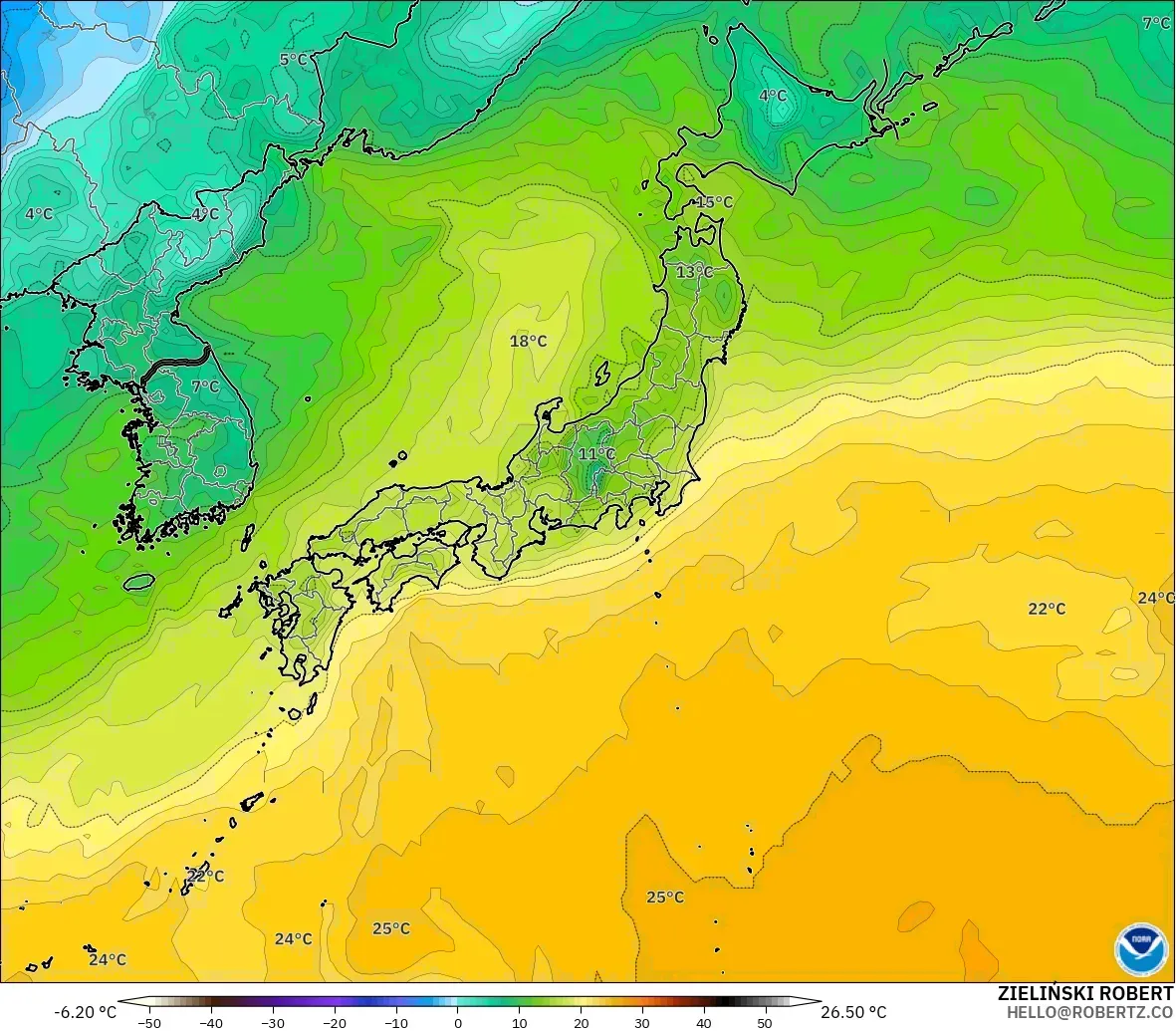 GFS model - Japan, Dewpoint at 2m