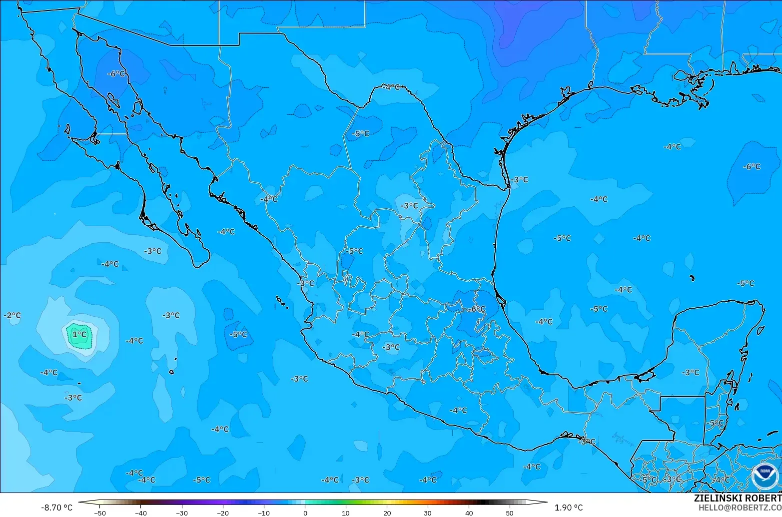 GFS model - Mexico, Temperature at 500hPa