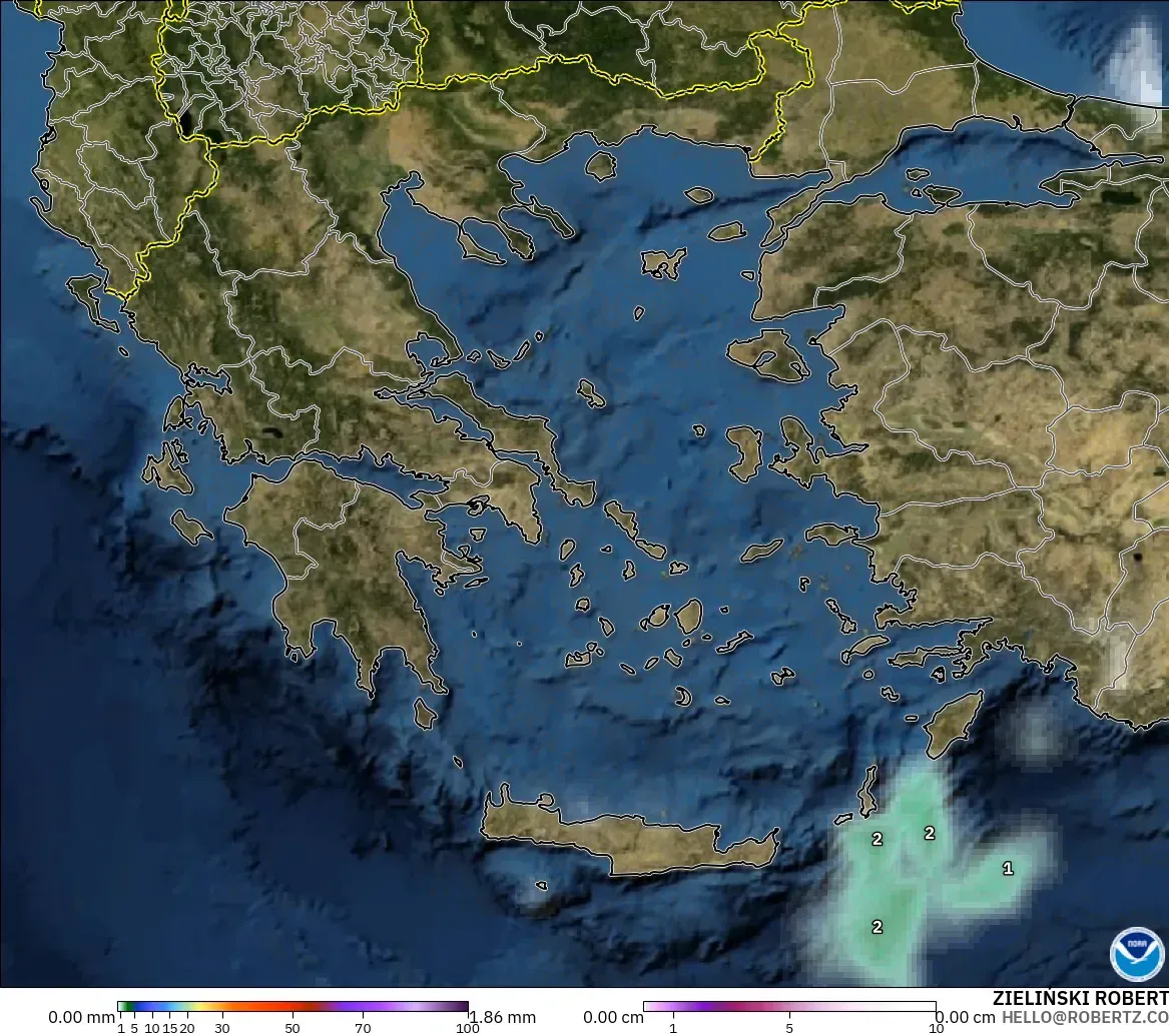 GFS model - Greece, Precipitation, Clouds, and Pressure