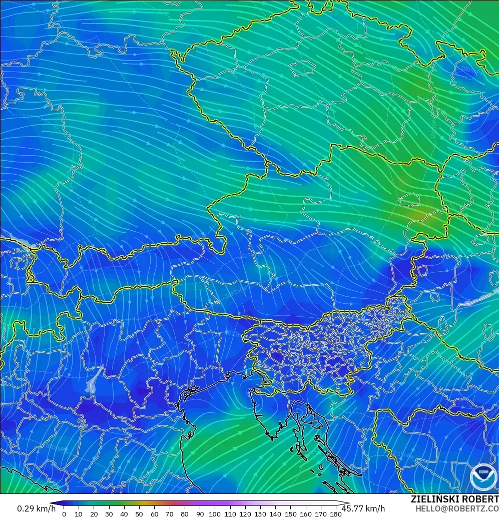 GFS model - Austria, Wind at 10m