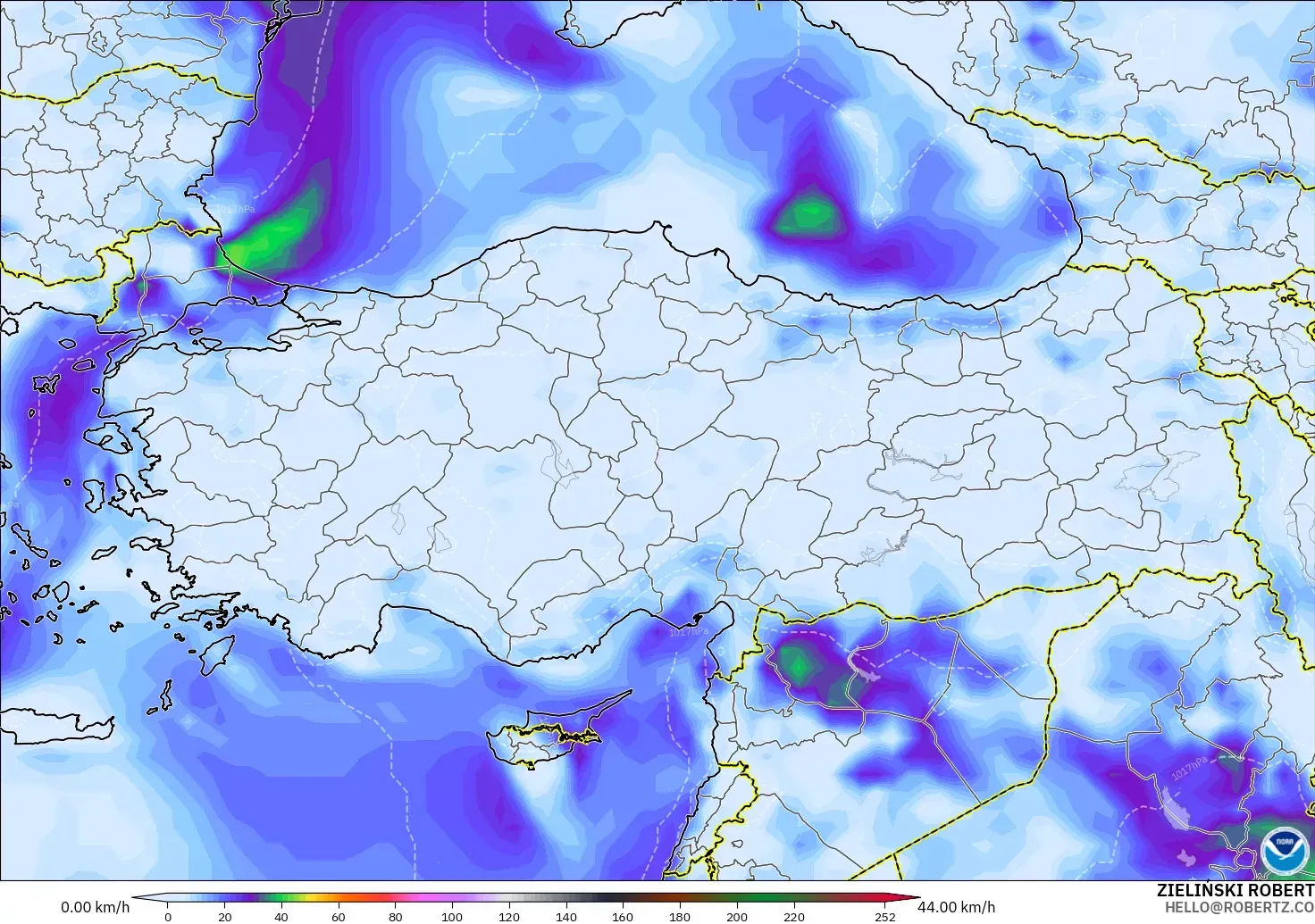 GFS model - Turkey, Wind Gusts