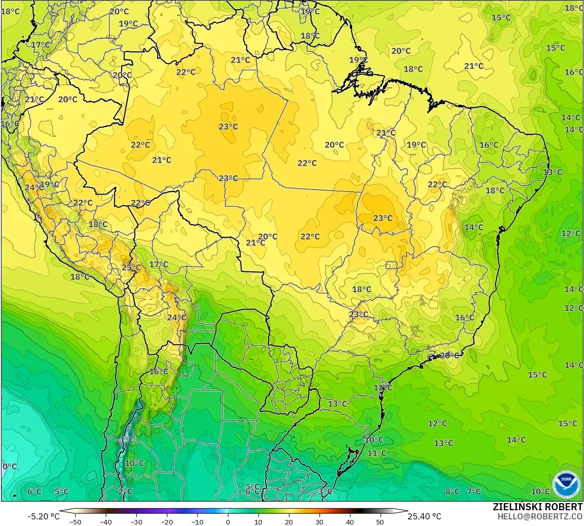GFS model - Brazil, Temperature at 850hPa