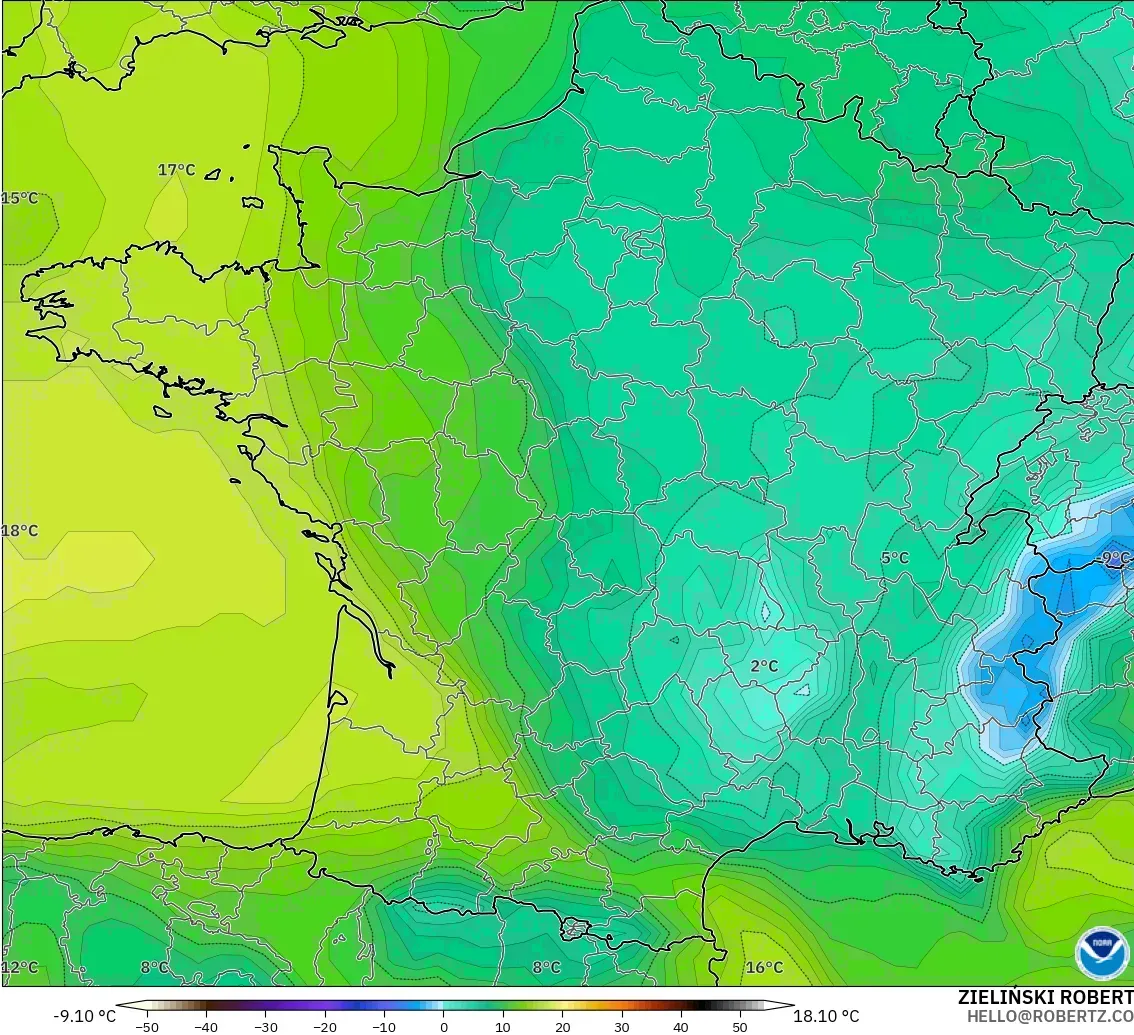 GFS model - France, Dewpoint at 2m