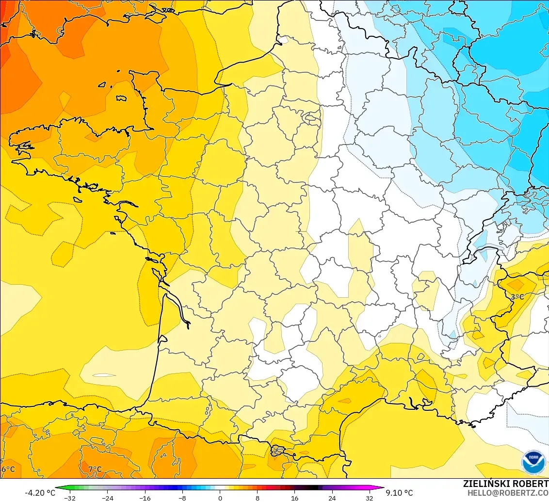 GFS model - France, Temperature at 850hPa Anomaly