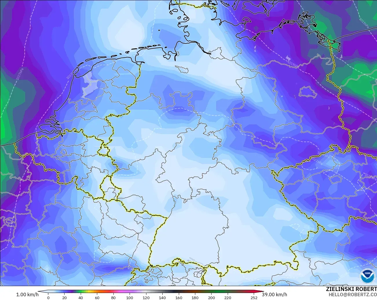 GFS model - Germany, Wind Gusts