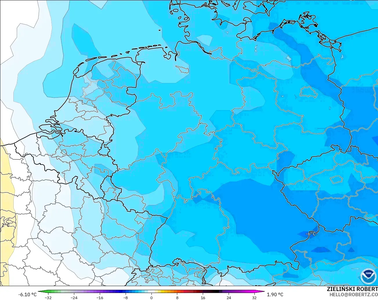 GFS model - Germany, Temperature at 850hPa Anomaly