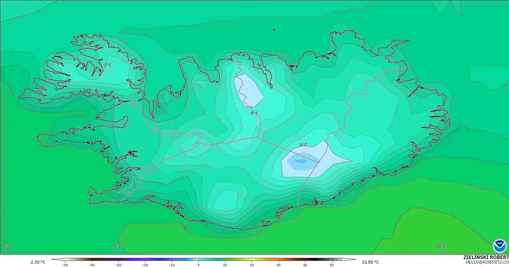 GFS model - Iceland, Temperature at 2m