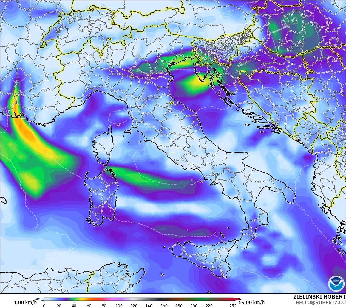 GFS model - Italy, Wind Gusts