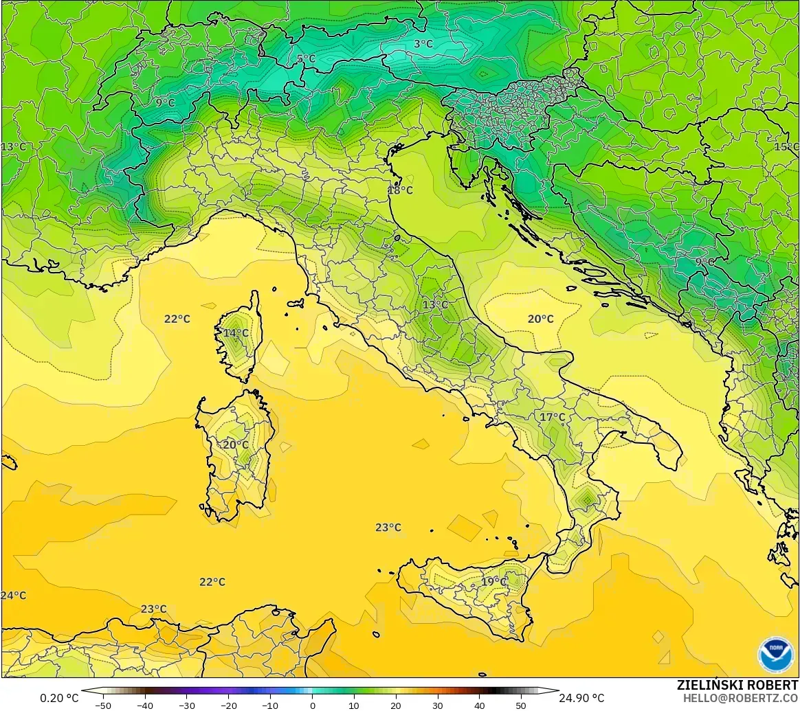 GFS model - Italy, Temperature at 2m