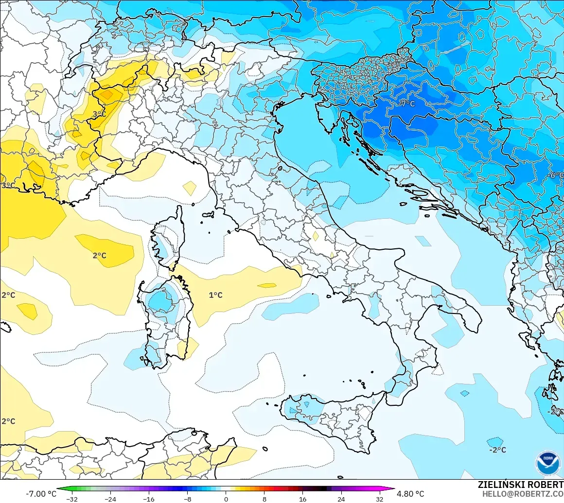 GFS model - Italy, Temperature at 850hPa Anomaly