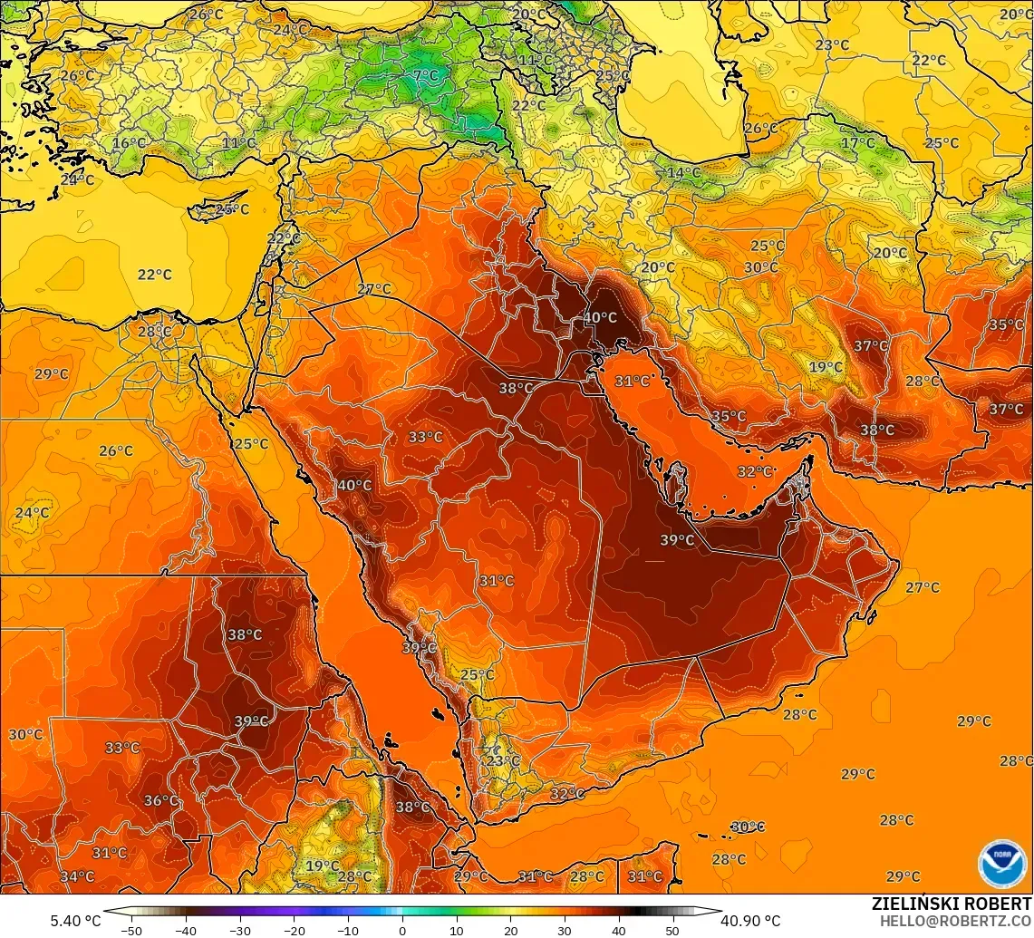 GFS model - Middle East, Temperature at 2m