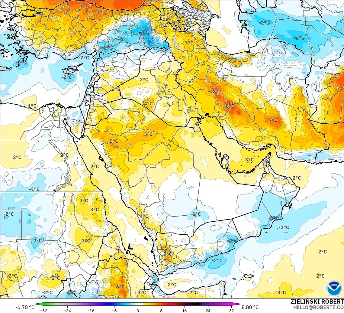 GFS model - Middle East, Temperature at 850hPa Anomaly