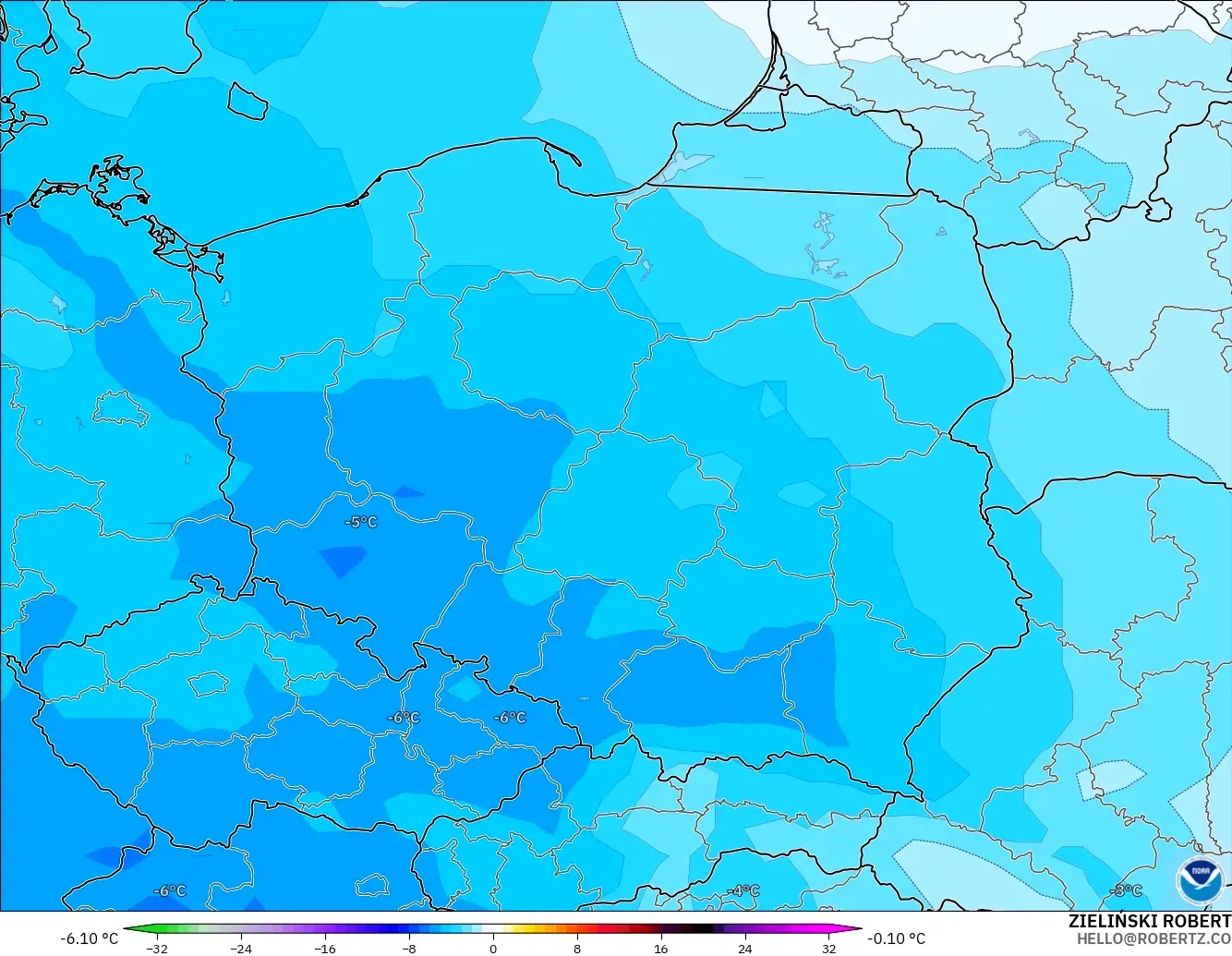 GFS model - Poland, Temperature at 850hPa Anomaly