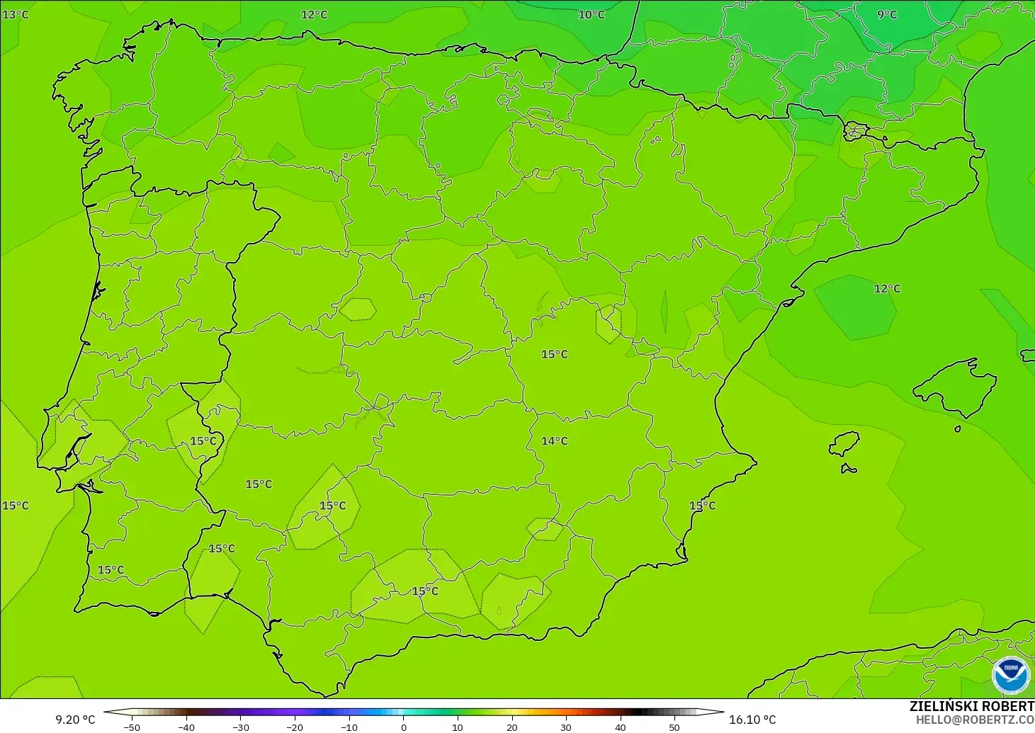 GFS model - Spain, Temperature at 850hPa