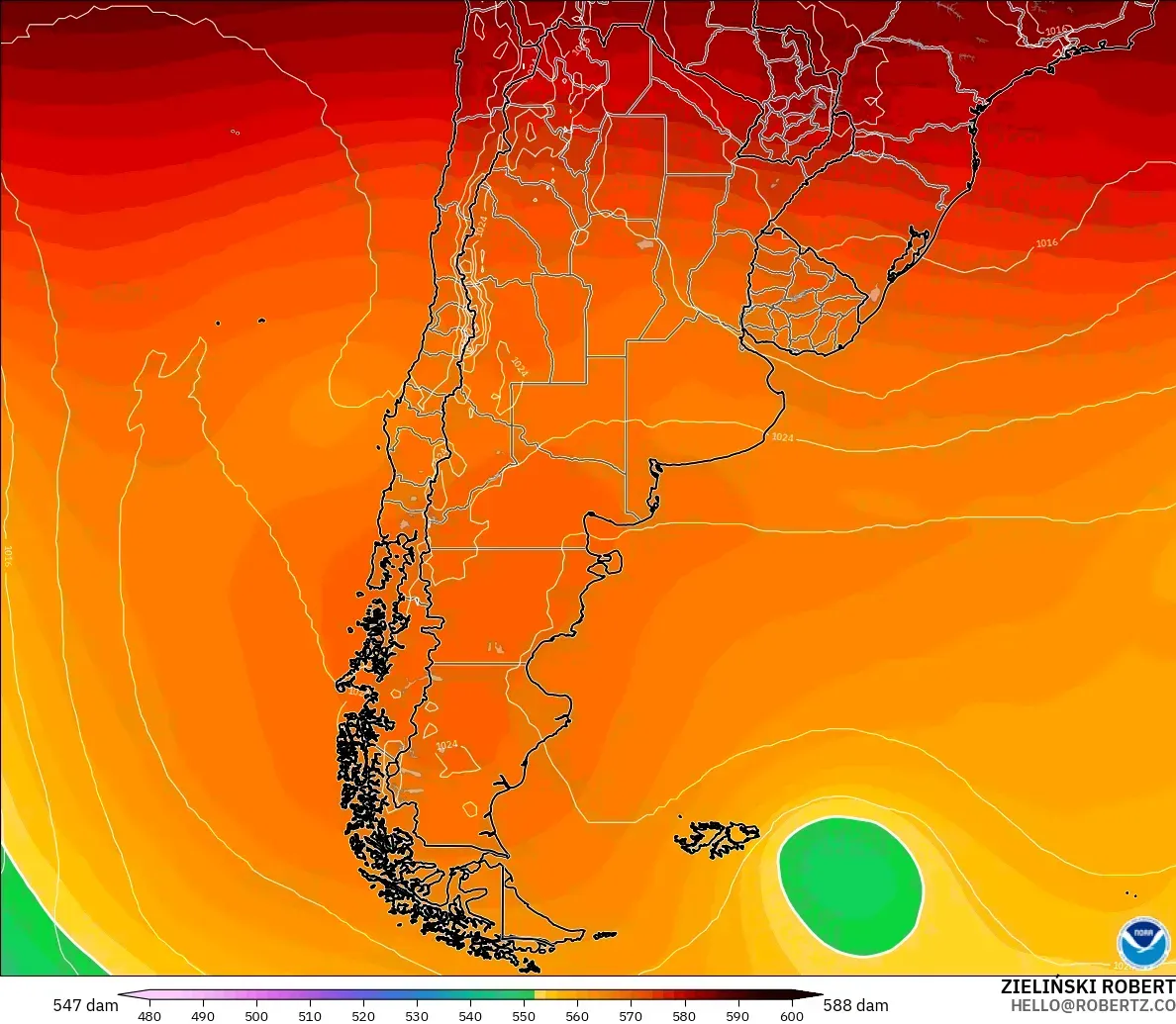 GFS model - Argentina, Geopotential height at 500hPa
