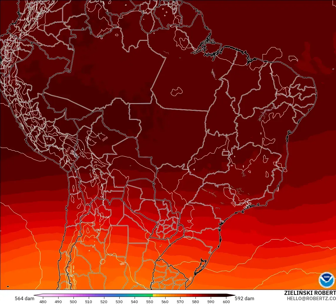 GFS model - Brazil, Geopotential height at 500hPa