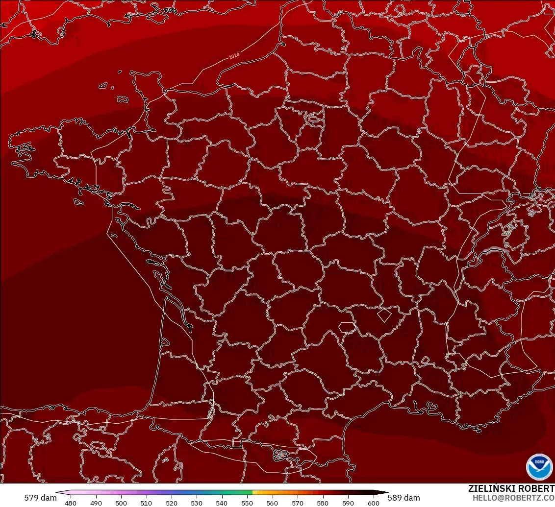 GFS model - France, Geopotential height at 500hPa