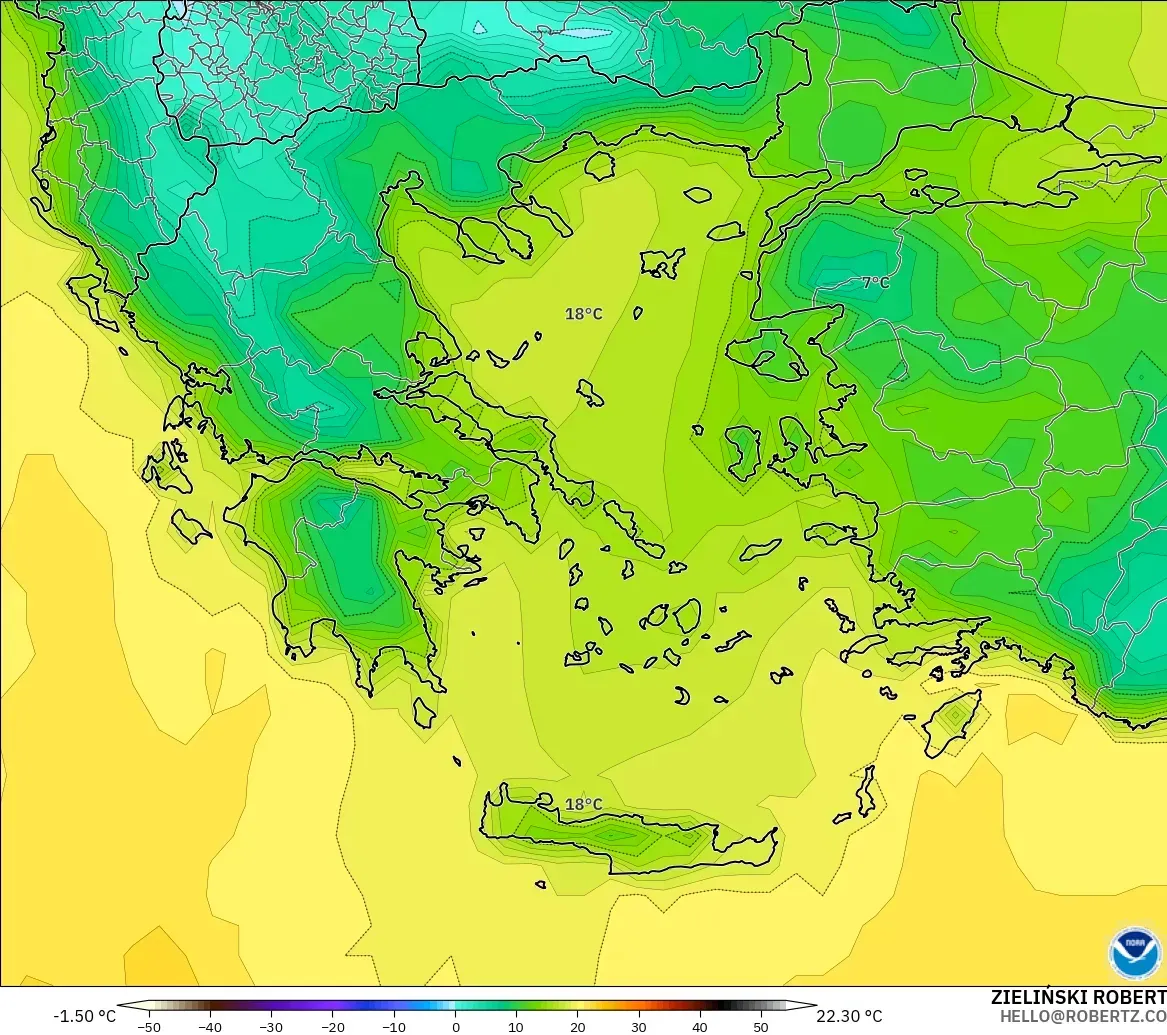 GFS model - Greece, Temperature at 2m