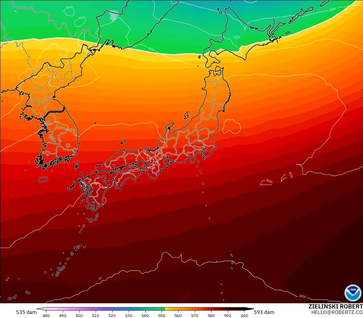GFS model - Japan, Geopotential height at 500hPa