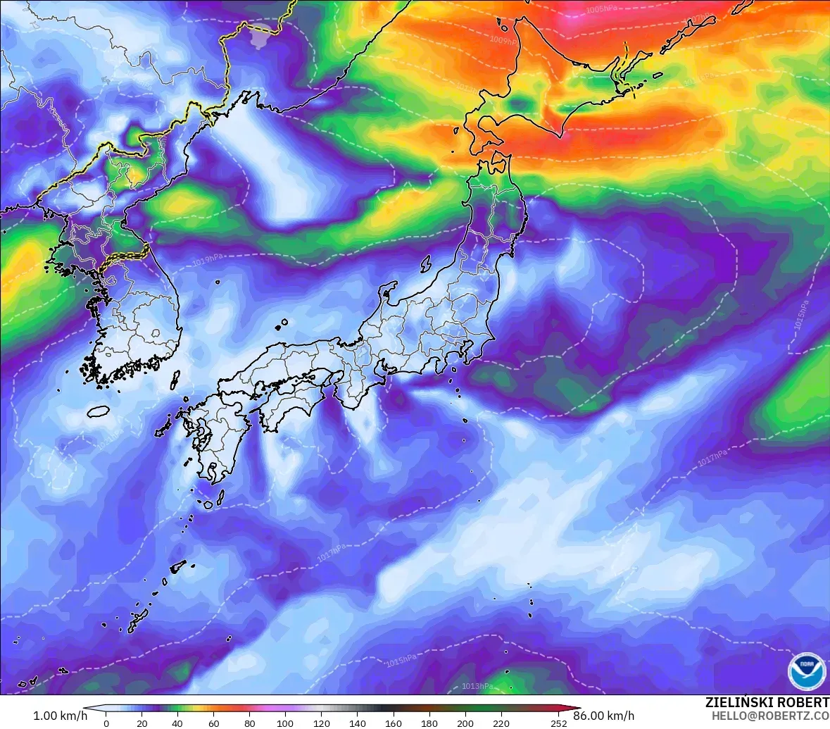 GFS model - Japan, Wind Gusts