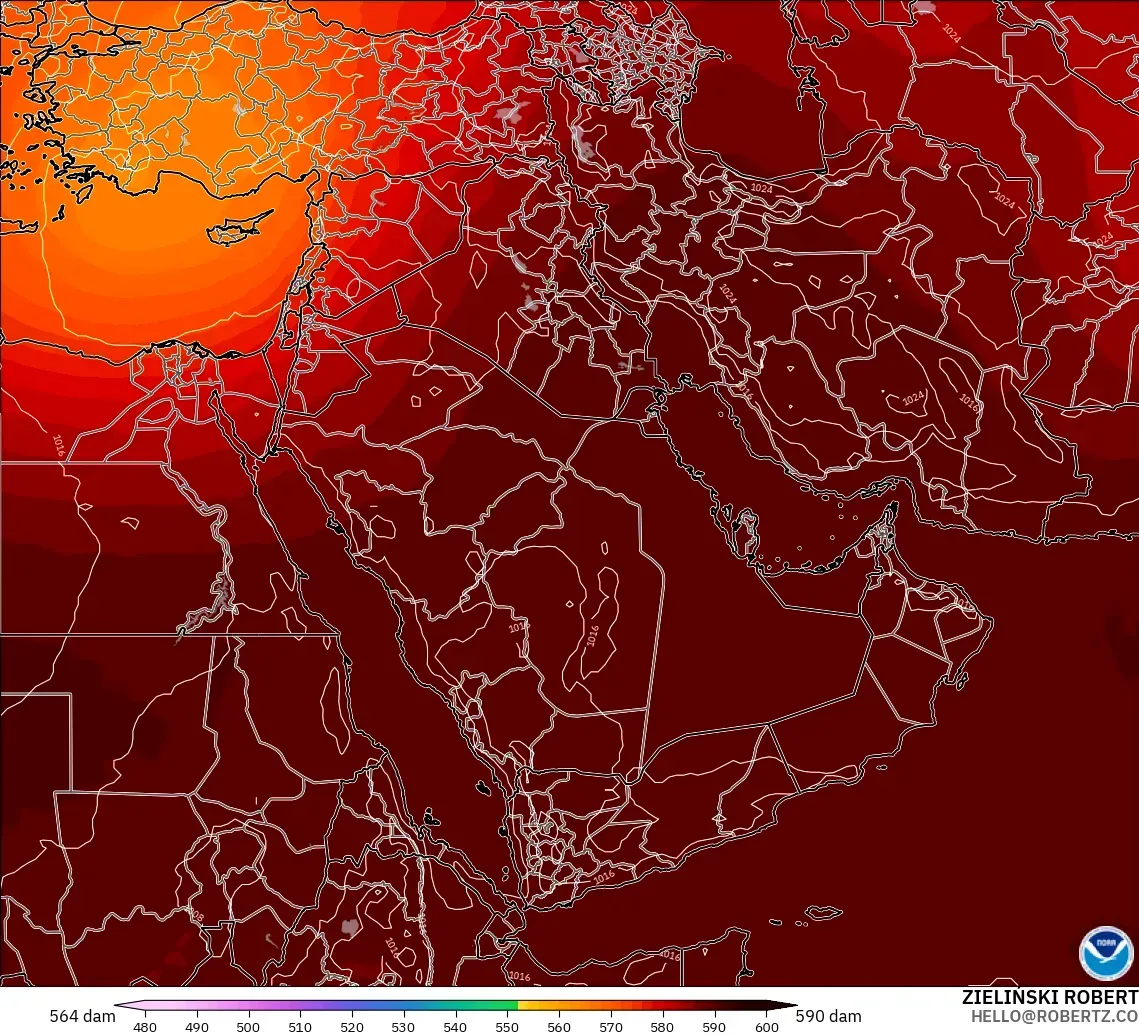 GFS model - Middle East, Geopotential height at 500hPa