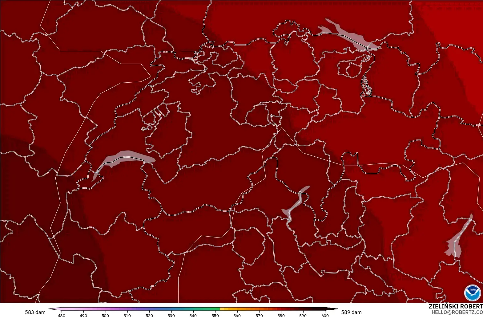 GFS model - Switzerland, Geopotential height at 500hPa