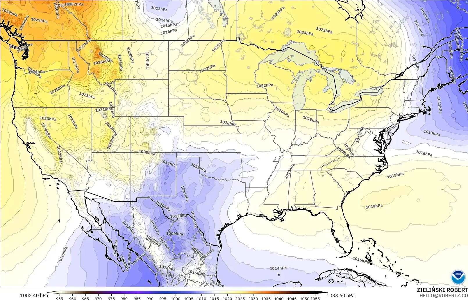 GFS model - United States, Pressure