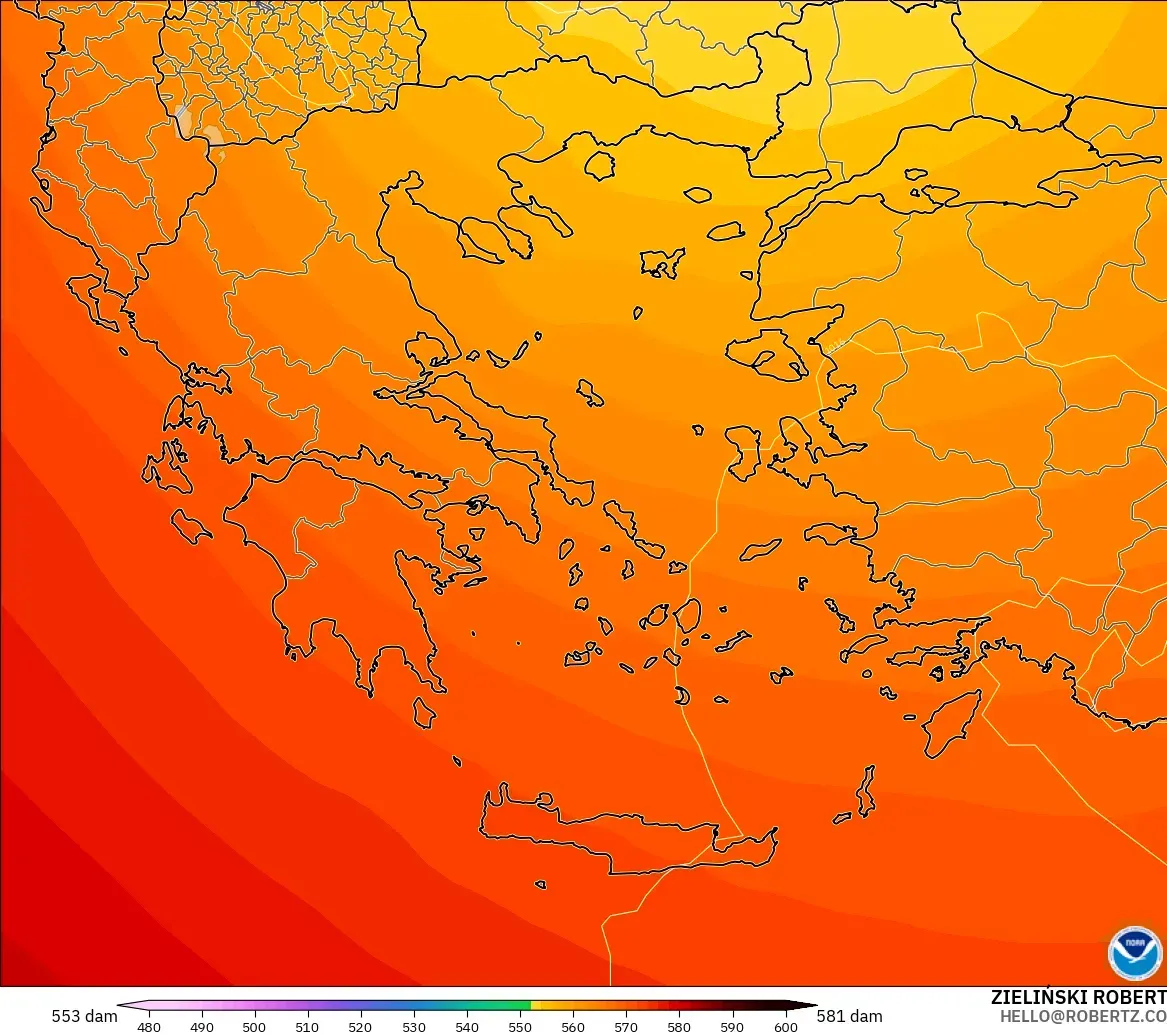 GFS model - Greece, Geopotential height at 500hPa