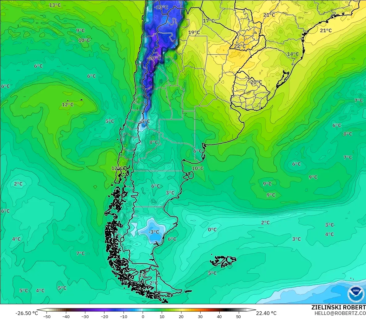 GFS model - Argentina, Dewpoint at 2m