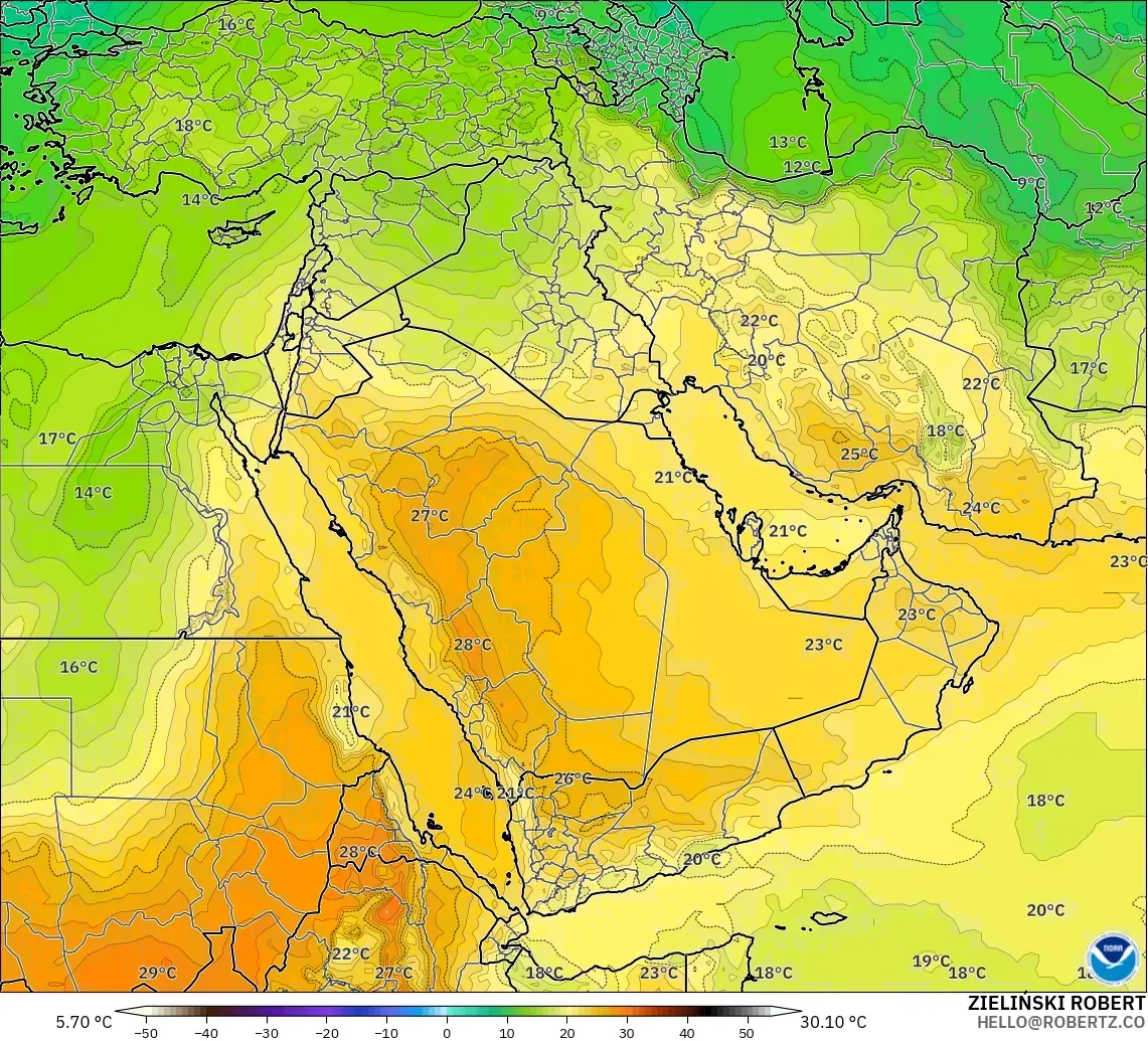 GFS model - Middle East, Temperature at 850hPa