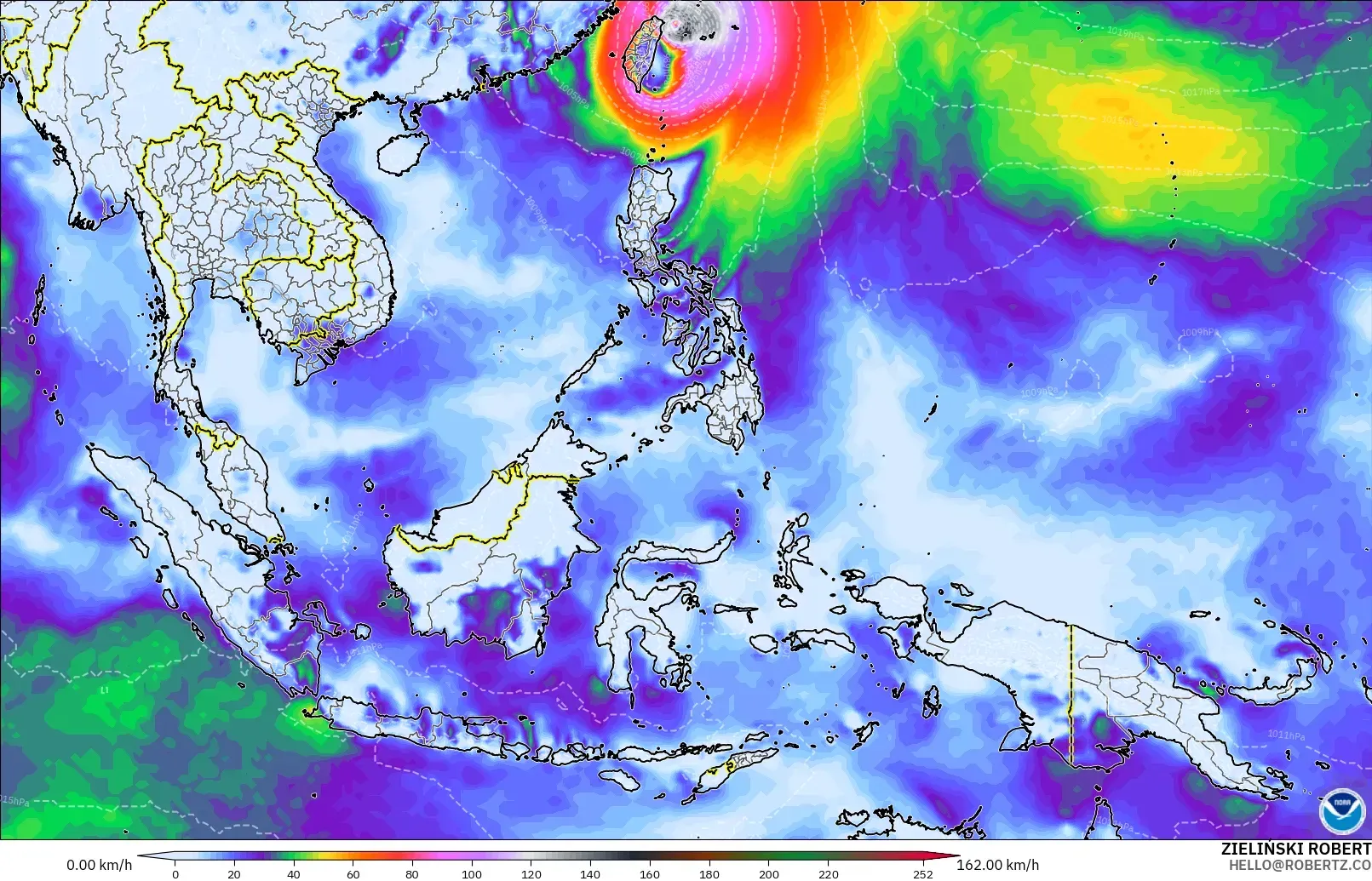 GFS model - South East Asia, Wind Gusts Peak