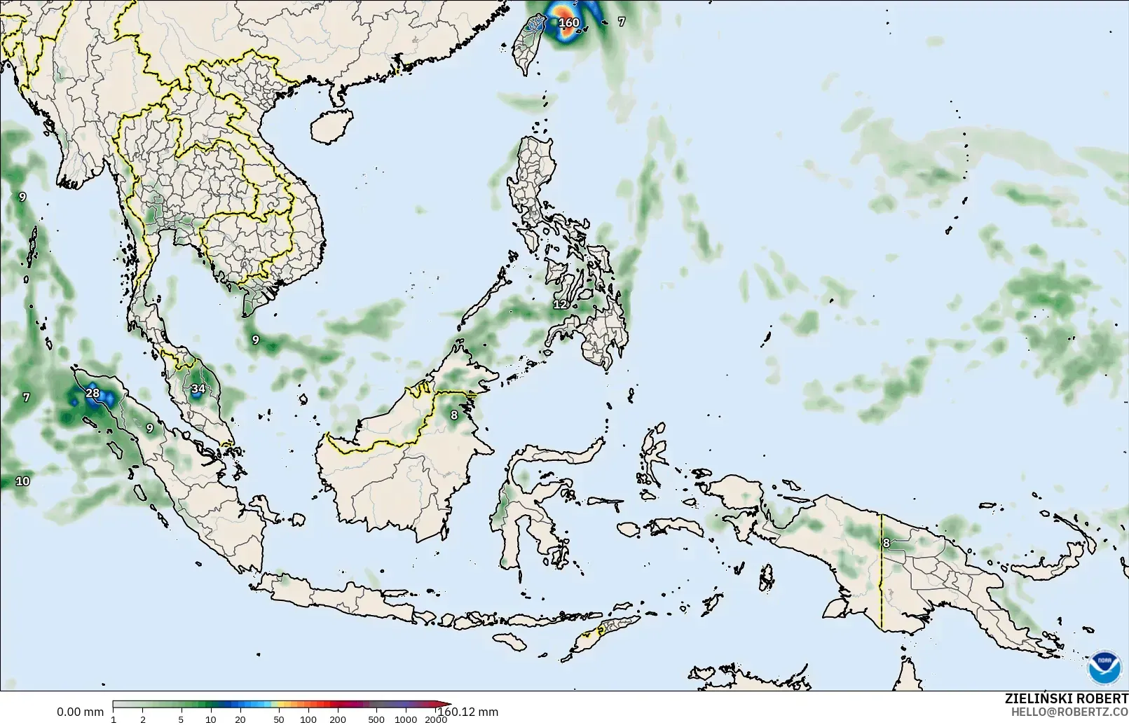 GFS model - South East Asia, Precipitation Accumulation