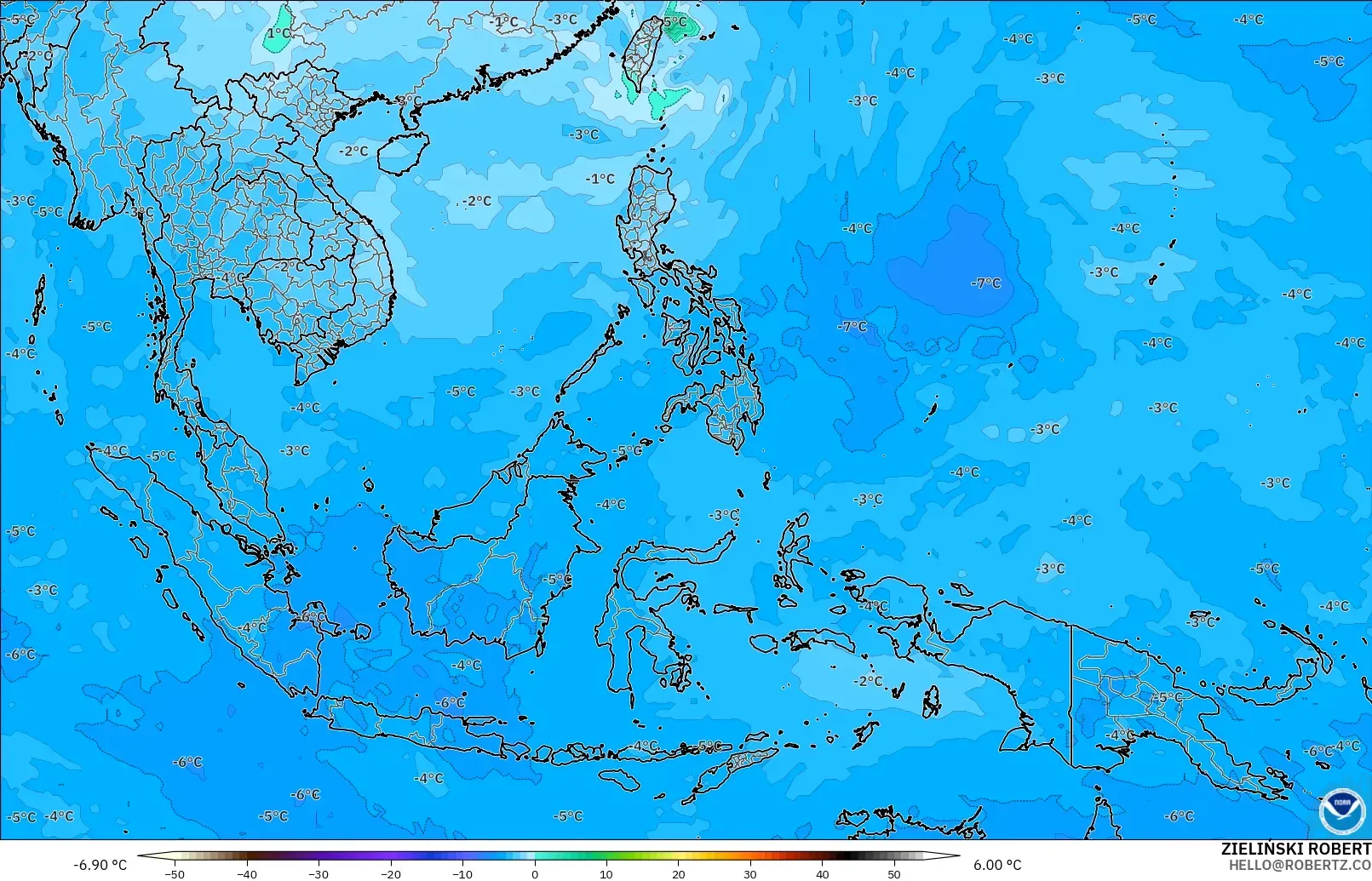 GFS model - South East Asia, Temperature at 500hPa