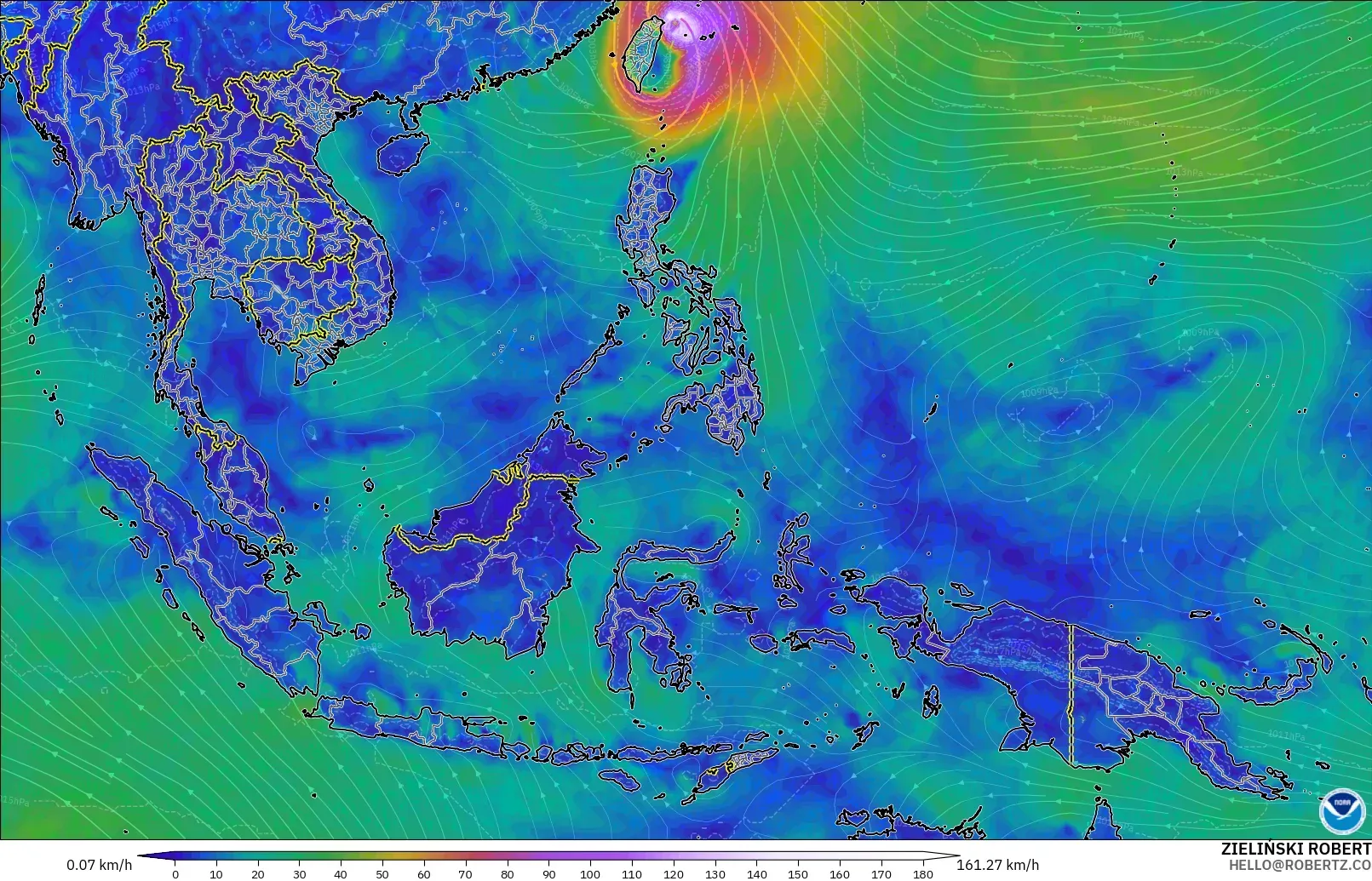 GFS model - South East Asia, Wind at 10m
