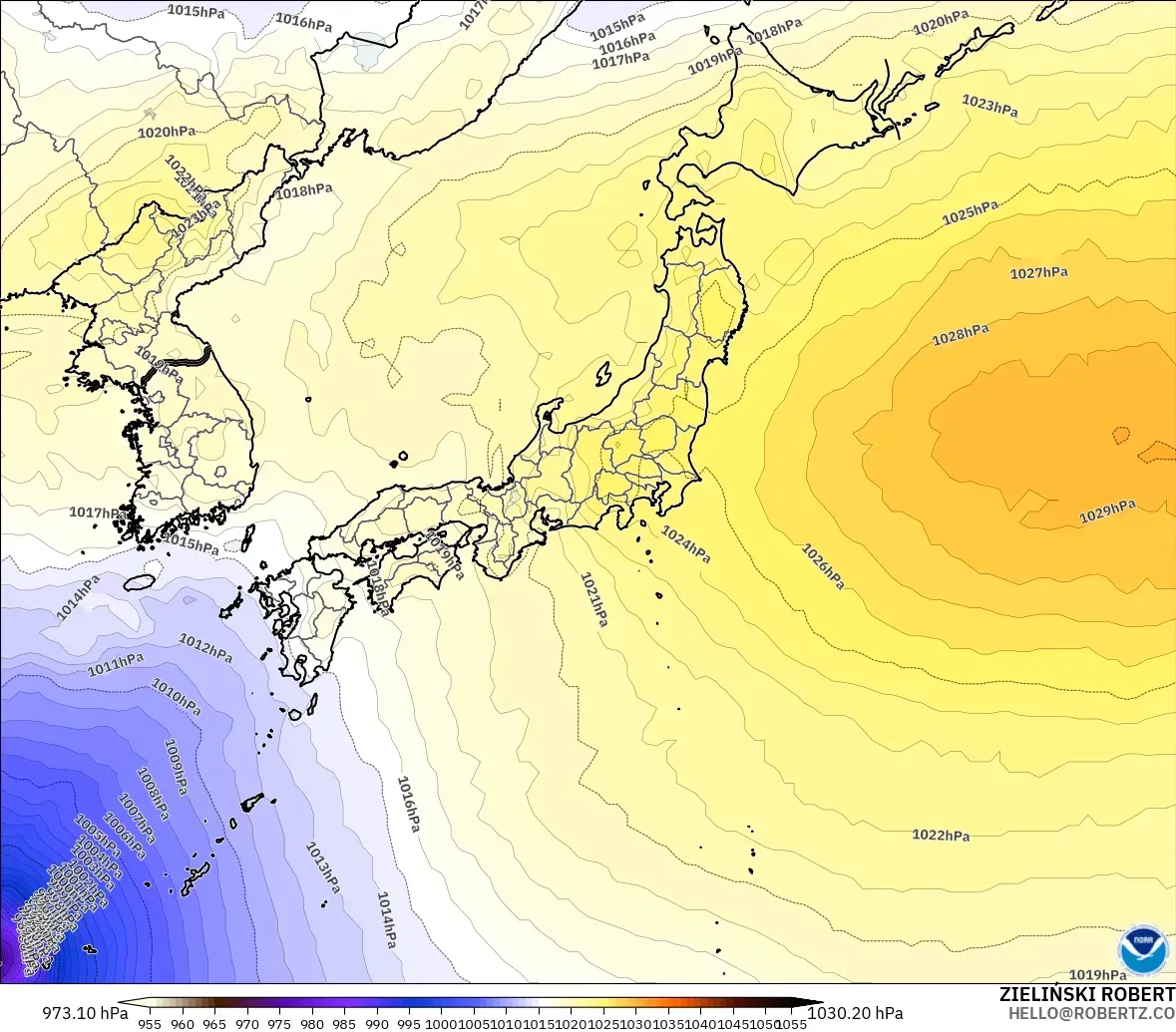 GFS model - Japan, Pressure