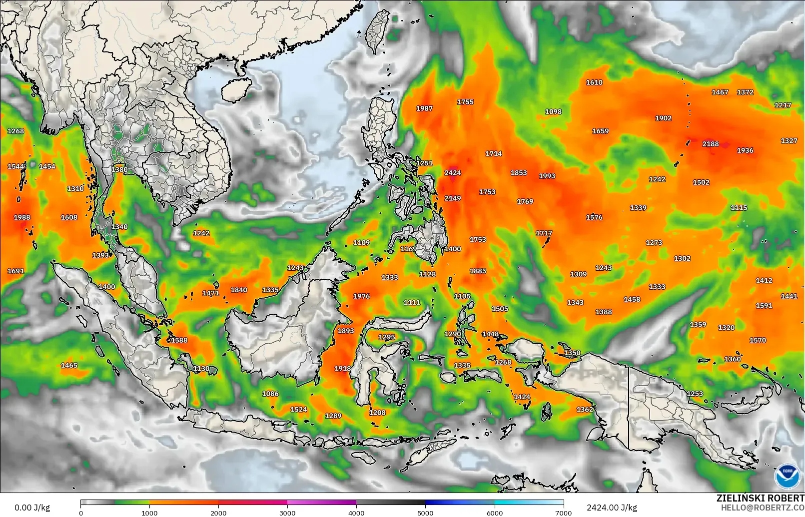 GFS model - South East Asia, CAPE