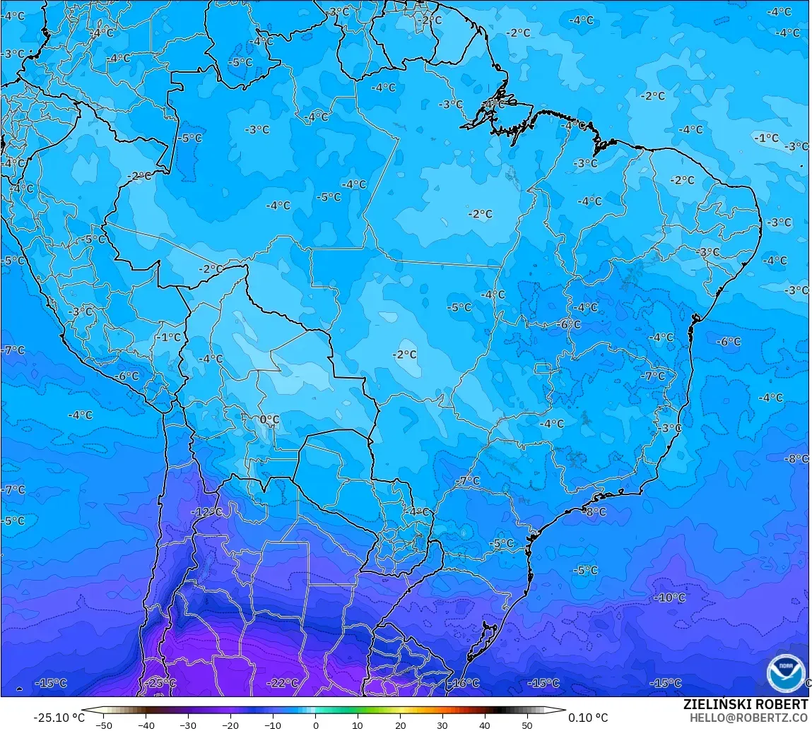 GFS model - Brazil, Temperature at 500hPa
