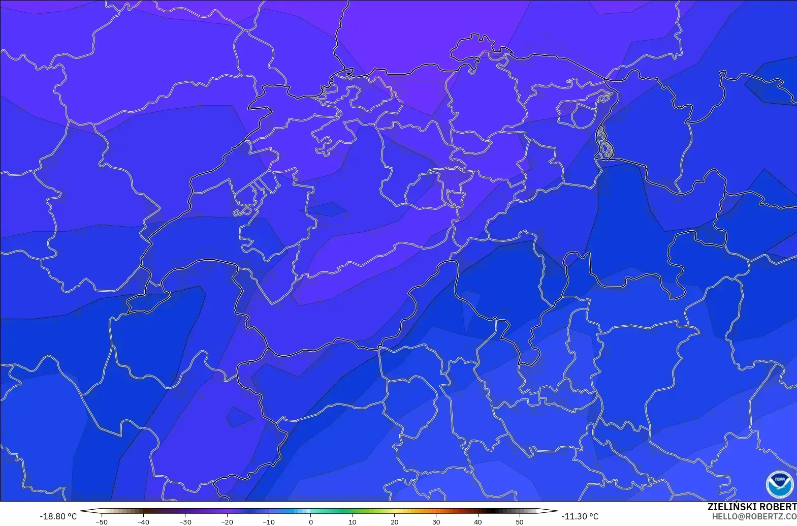 GFS model - Switzerland, Temperature at 500hPa