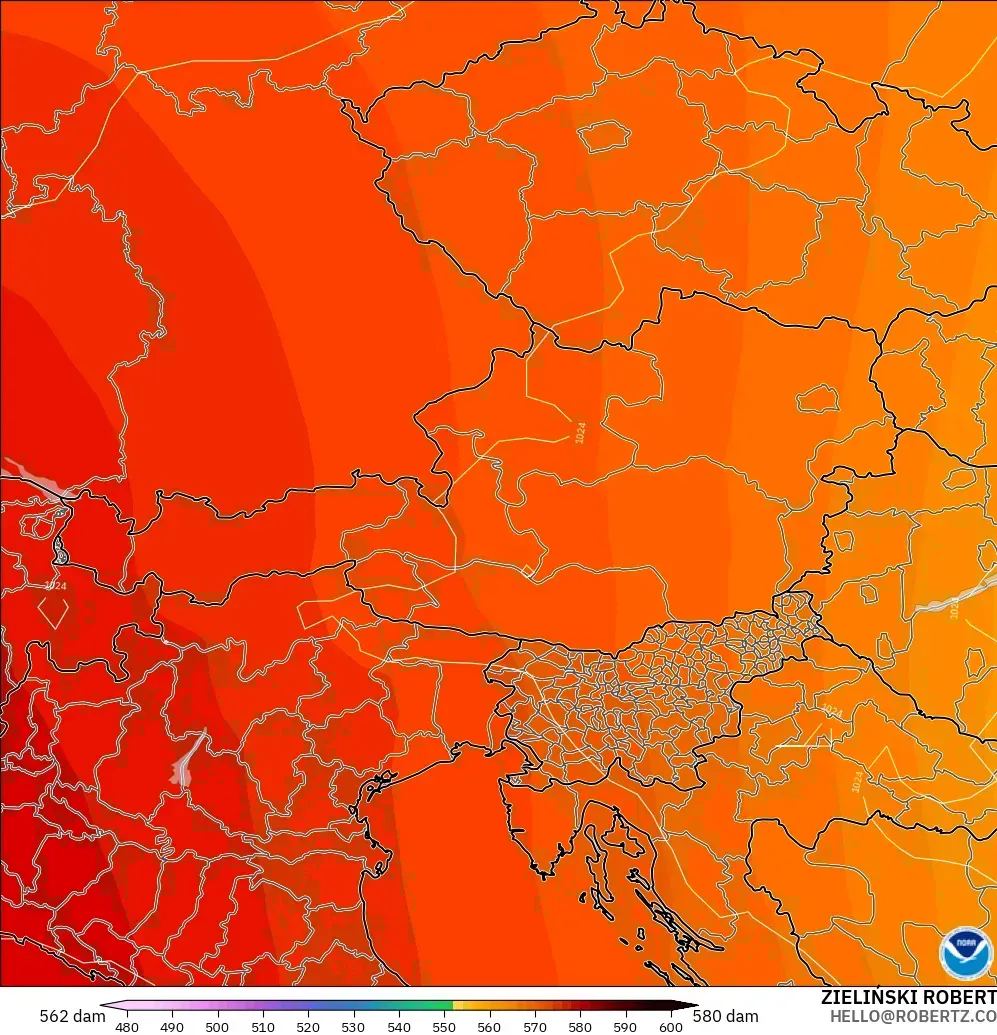 GFS model - Austria, Geopotential height at 500hPa