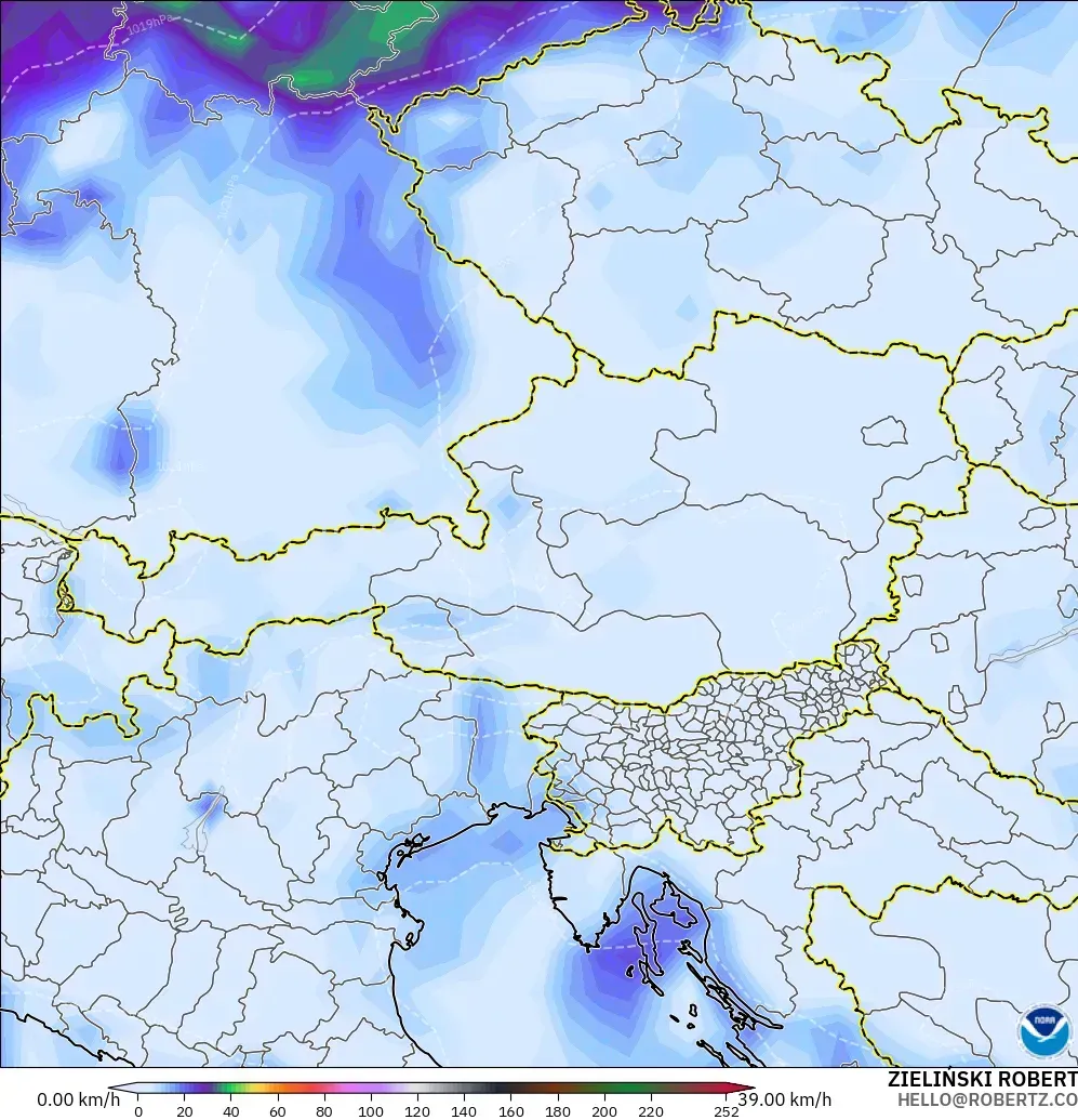 GFS model - Austria, Wind Gusts Peak