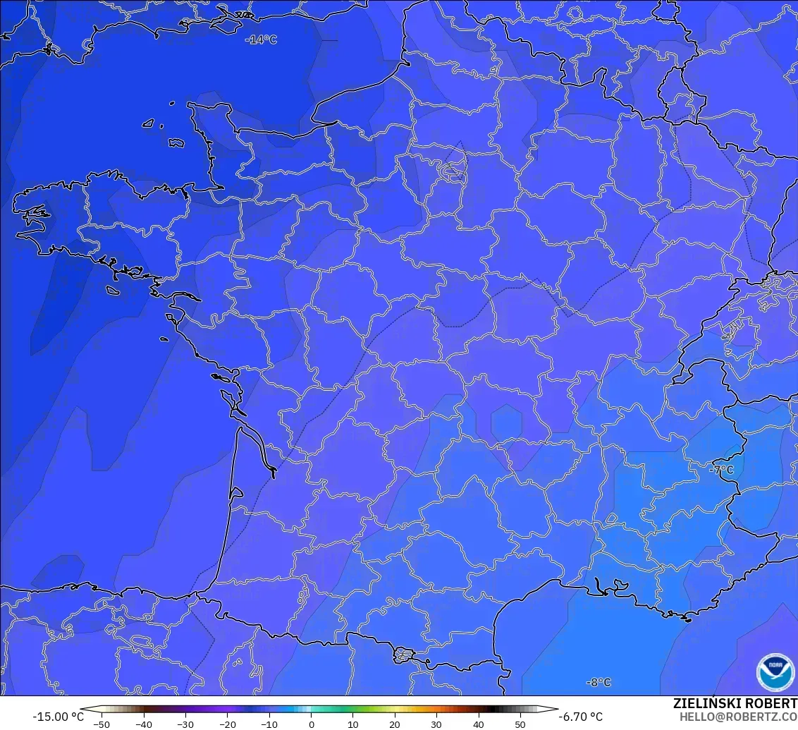 GFS model - France, Temperature at 500hPa