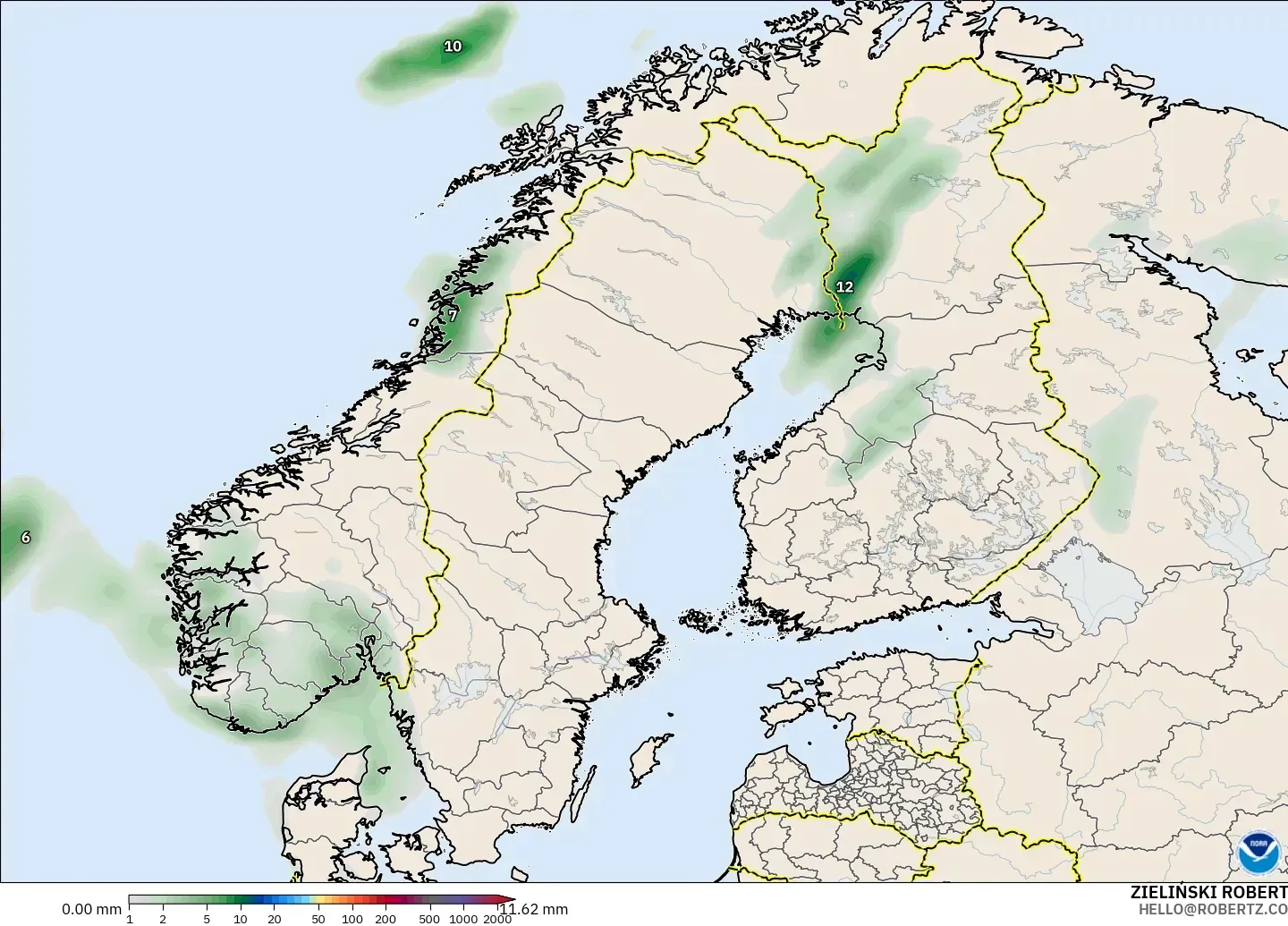 GFS model - Scandinavia, Precipitation Accumulation