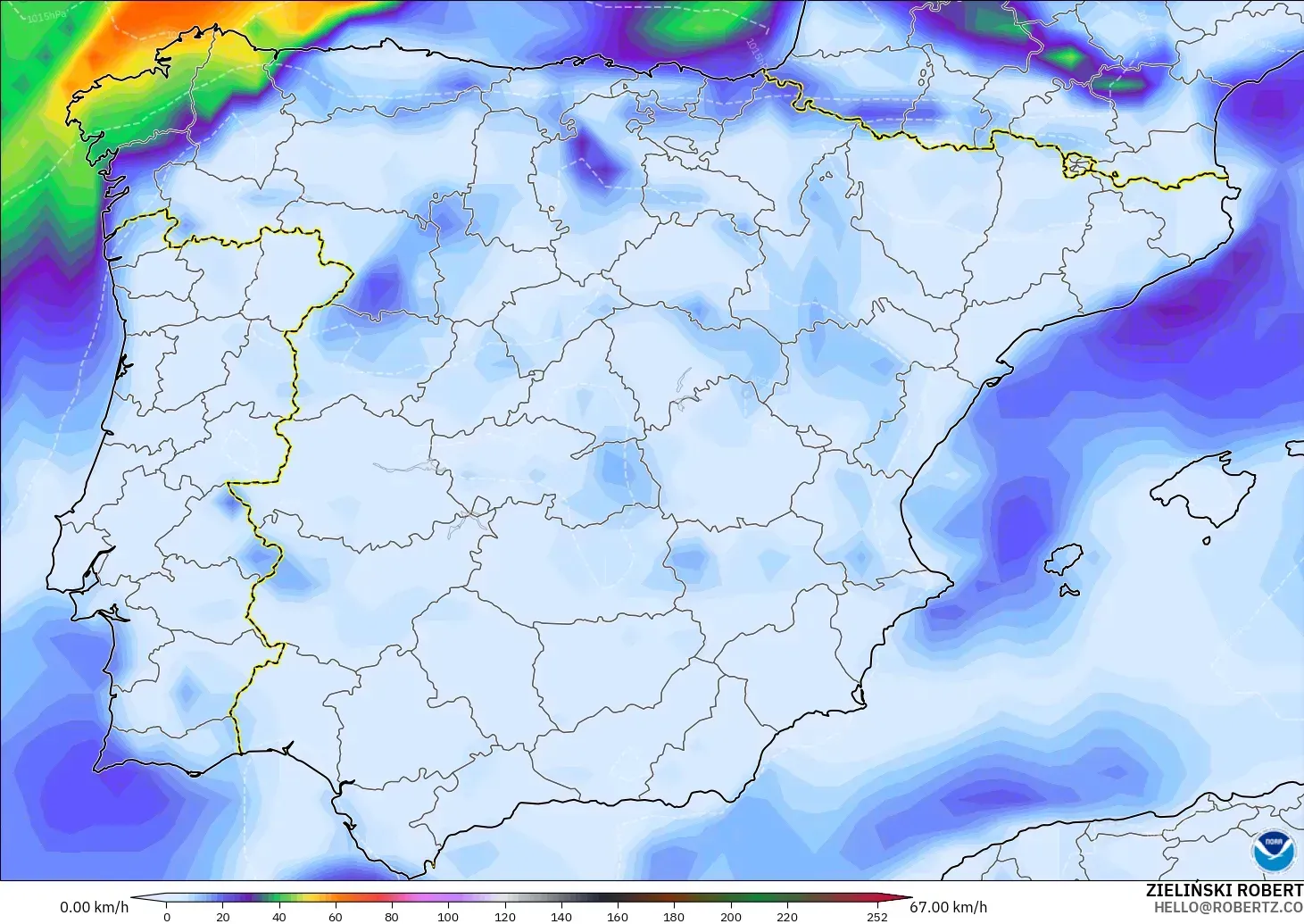 GFS model - Spain, Wind Gusts Peak