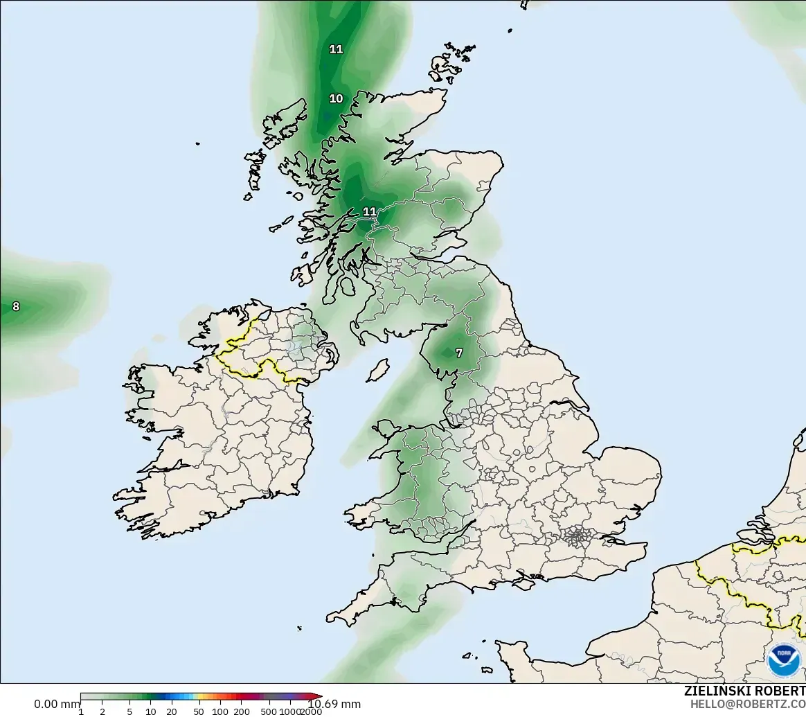 GFS model - United Kingdom, Precipitation Accumulation