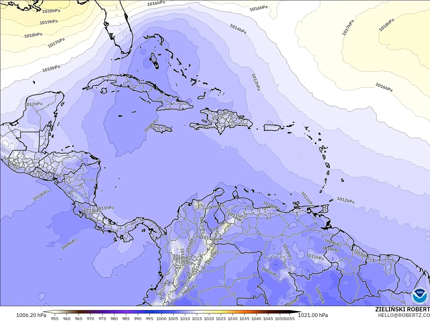 GFS model - Caribbean, Pressure
